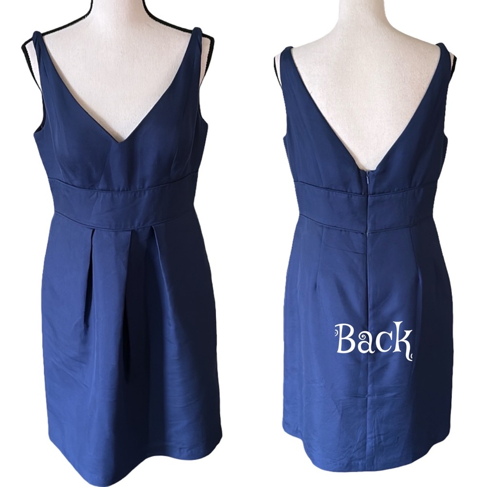 Jenny Yoo Blue Cotton Silk Blend Plunging Neckline Cocktail Dress Size 10 - Picture 2 of 11